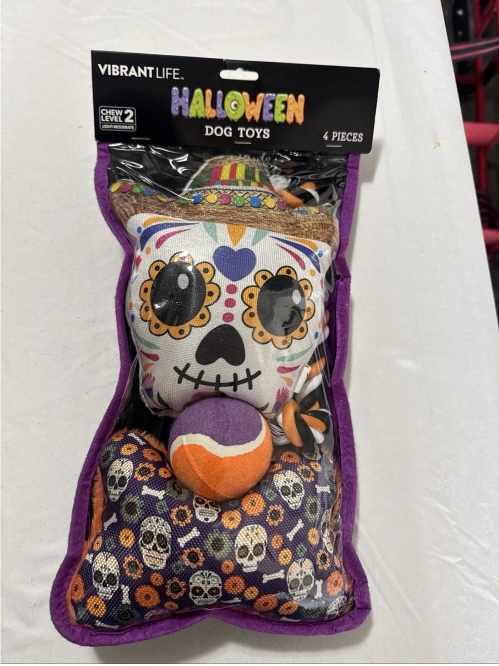 Vibrant Purple & Orange Day of the Dead Dog Toy Pack